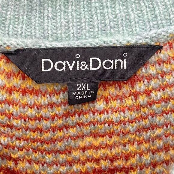 Davi & Dani Womens Animal Print Sweater Balloon Long Sleeve  Blue Yellow 2XL - Picture 7 of 10